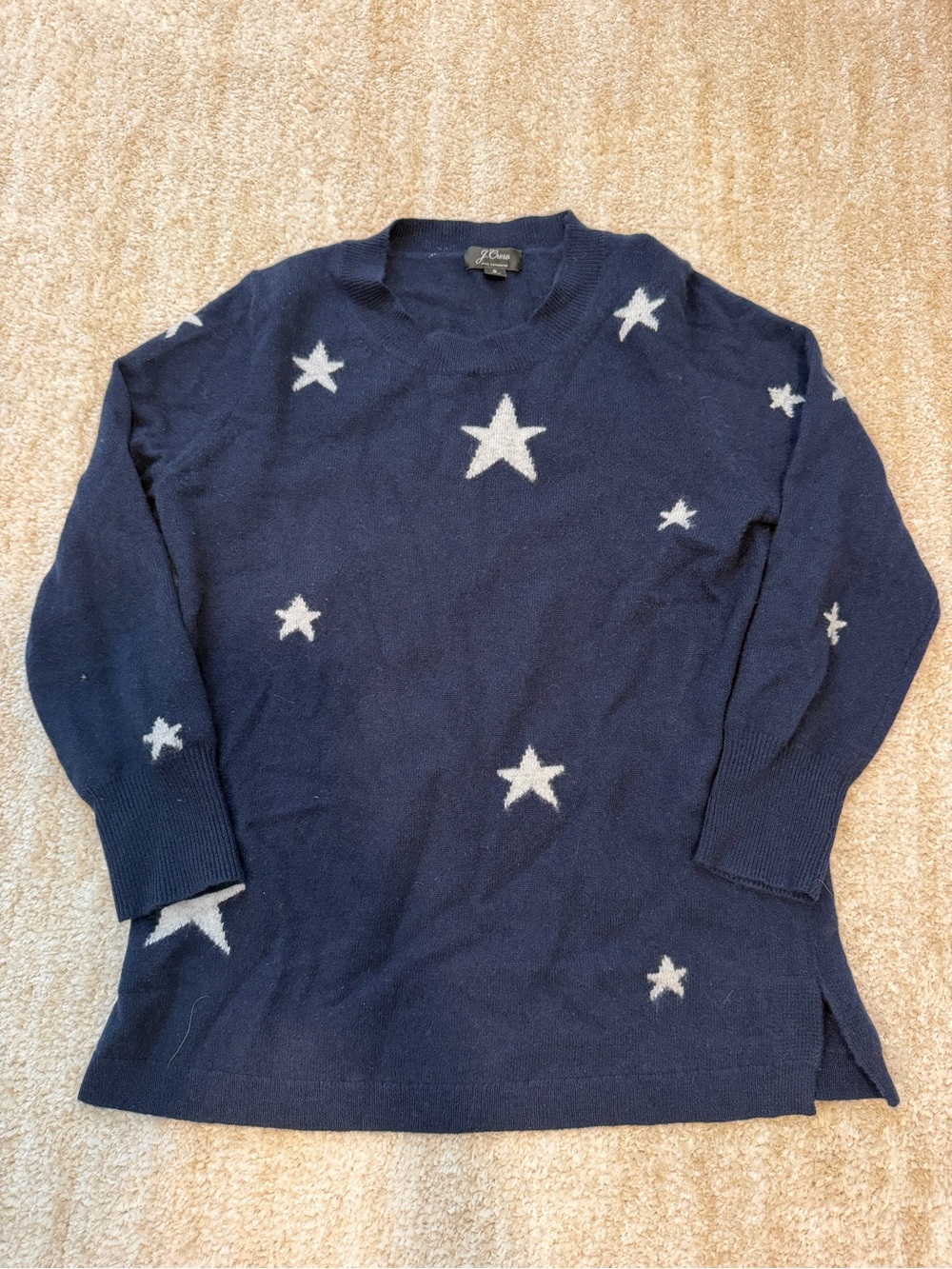 J. Crew Navy 100% Cashmere Sweater with White Stars